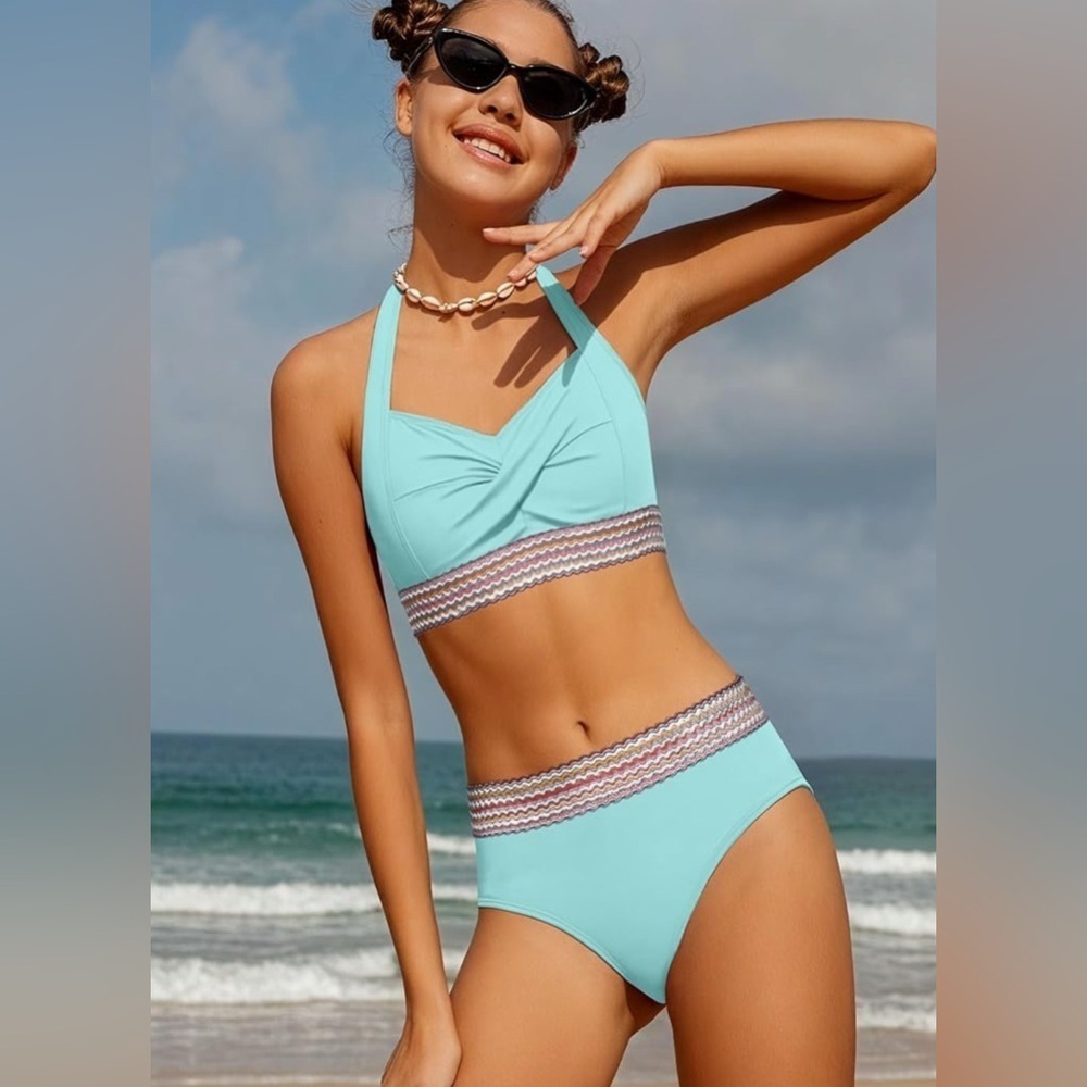 NWT- 3X High Waisted
Tummy Control
Push Up Swimsuit
Ruched Bikini